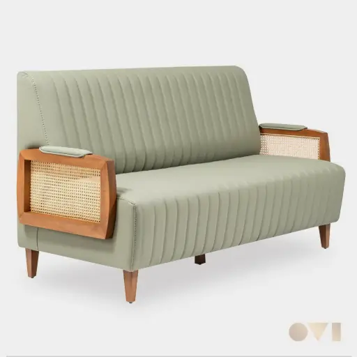 [MVR01] MAVRA | LOUNGE LEATHER CANE WOODEN SOFA